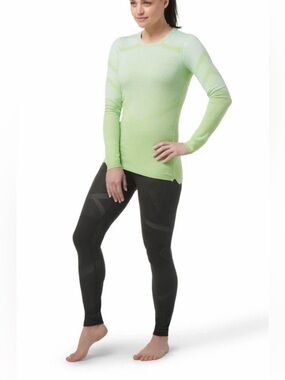 SMARTWOOL Women’s Sz M  Intraknit Thermal Merino Base Layer Pattern Crew Green